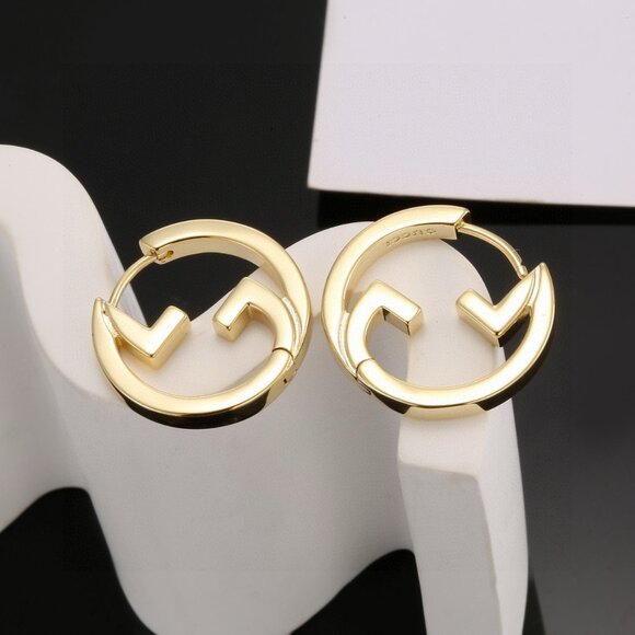 Golden Gucci Emblem Hoop Earrings - Picture 1 of 6